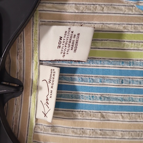 KIM ROGERS WOMAN BUTTON UP MULTI COLOR PIN STRIP 3/4 LENGTH SLEEVES SIZE 20W - Picture 5 of 5